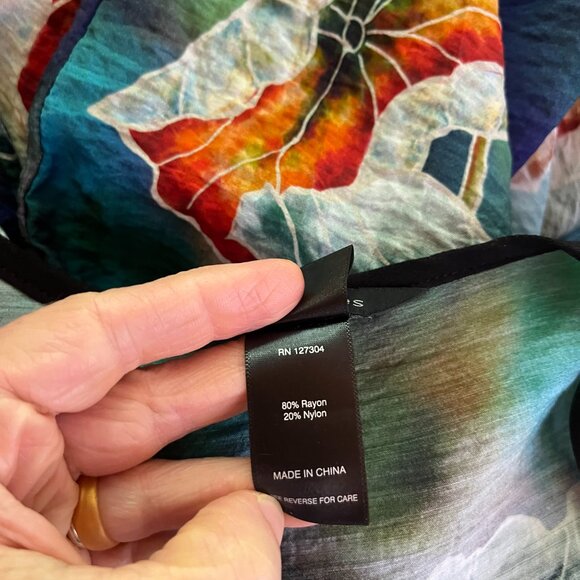 Ali Miles Size L Open-Front Kimono Jacket Water Lillies Print Colorful - Picture 7 of 8